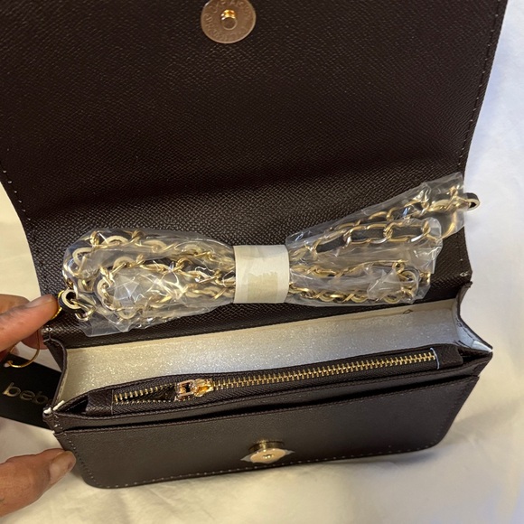 bebe Logo Pattern Crossbody Bag in Brown and Gold - Picture 5 of 7